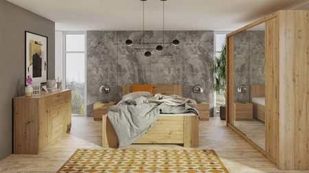 Szafa przesuwna z lustrem Rico 200 cm dąb artisan funkcjonalny mebel w stylu klasycznym szafa dedykowana do sypialni lub przedpokoju