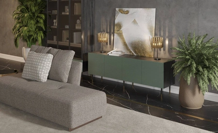 Szafka RTV Salem 180 cm czarne drewno / pistacjowa zieleń stylowa szafka pod telewizor o nowoczesnym designie system push to open