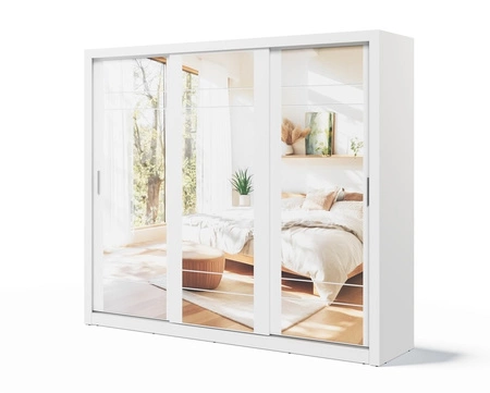 Szafa przesuwna z lustrem Arti 250 cm biała pojemna szafa do sypialni przedpokoju lub garderoby drzwi szafy wykończone dużymi lustrami
