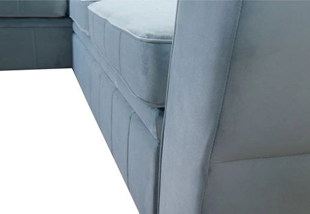 Narożnik z funkcją spania Rava IV lawendowy róż lewostronny velvet komfort podczas codziennego wypoczynku pojemnik na pościel