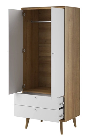 Szafa Primo 80 cm dąb riviera / biały nowoczesny design w stylu skandynawskim z systemem pełnego wysuwu szuflad