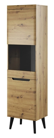 Witryna Atka 53 cm dąb artisan / czarny nowoczesny design w stylu skandynawskim wyposażony w system cichego domykania drzwiczek