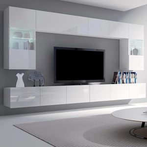 Meblościanka Apulia biały połysk wyjątkowo stylowa meblościanka proste bryły wpisujące się w każde wnętrze