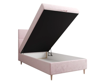 Łóżko kontynentalne Bing 120x200 pudrowy róż w nowoczesnym skandynawskim stylu z tapicerowanym zagłówkiem łóżko z pojemnikiem