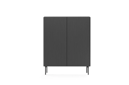 Zestaw mebli Muti czarny designerska meblościanka do salonu efektowne ryflowania na frontach i korpusach mebli system push to open