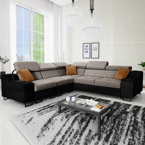 Narożnik z funkcją spania Alcamo III szary brąz / czarny lewostronny funkcjonalny narożnik z szufladą w boczku dwa pojemniki na pościel