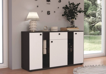 Komoda z szufladą Senja 140 cm matera / biała elegancki design ozdobny ryflowany front z metalowym uchwytem