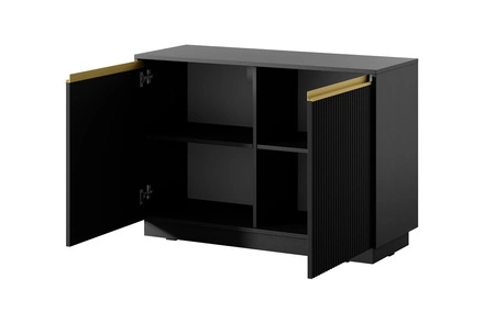 Komoda Imperial 104 cm czarna stylowa komoda idealna do salonu lub do sypialni eleganckie złote uchwyty i frezowane fronty