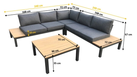Zestaw mebli ogrodowych Massimo czarny stylowy design narożnik z poduszkami metalowa konstrukcja blat stolika wykończony polywood