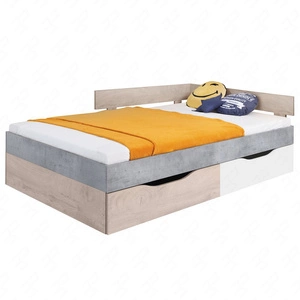 Łóżko z szufladami Epsilon 120x200 cm beton / białe / dąb nowoczesny design łóżka obrzeża wykończone specjalną okleiną ABS