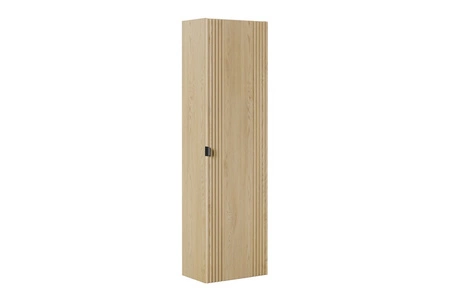 Słupek łazienkowy wiszący Ovalia Cremona 40 cm dąb cremona designerska szafka z wyrazistym ryflowaniem czarny uchwyt krawędziowy