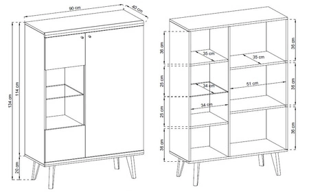 Witryna niska Primo 90 cm dąb riviera / biały nowoczesny design w stylu skandynawskim obrzeża wykończone specjalną okleiną bezpieczne szkło