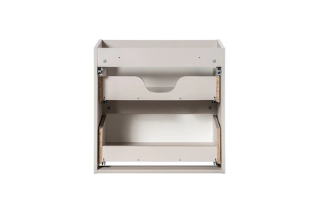 Zestaw mebli łazienkowych Nova beżowy eleganckie szafki łazienkowe o subtelnej kolorystyce z gustownym pionowym ryflowaniem