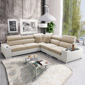 Narożnik z funkcją spania Provo III kremowy / biały prawostronny narożnik z pojemnikiem na pościel i regulowanymi zagłówkami