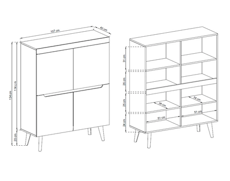 Komoda wysoka Atka 107 cm dąb artisan / czarny nowoczesny design mebla obrzeża komody wykończone specjalną okleiną ABS