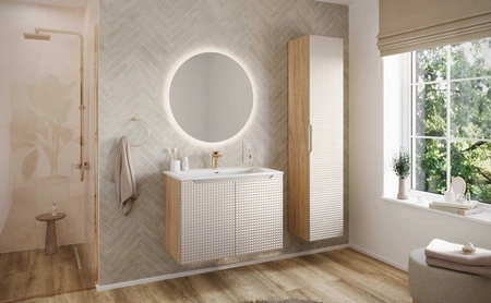 Szafka pod umywalkę Luxor 60 cm dąb olejowany / beżowy nowoczesny design szafka odporna na działanie wilgoci ozdobne ryflowane fronty