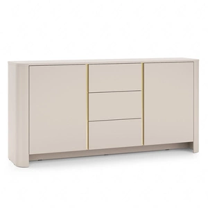 Komoda z szufladami Bari 168 cm beżowa nowoczesny design komody do salonu owalny kształt przyciąga wzrok złote dodatki