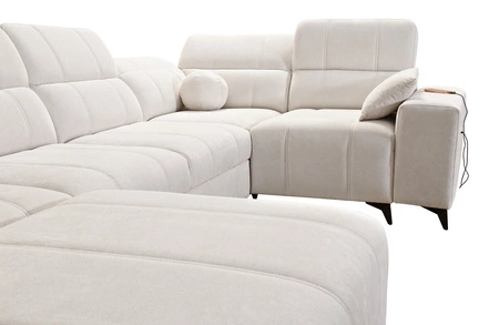 Narożnik z funkcją spania Penejos IV oliwkowy lewostronny stylowy narożnik rozkładany z dwoma pojemnikami na pościel trwała tkanina