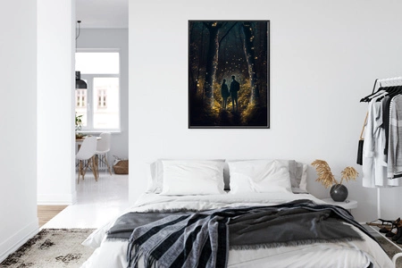 Plakat magiczny las nocą 70x100 plakat w ramie precyzyjny wydruk ze stylową grafiką doskonała dekoracja do salonu lub sypialni