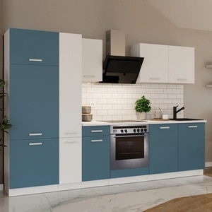 Zestaw mebli kuchennych z blatem Toni 290 cm biały / morski komplet kuchenny doskonale prezentuje się w nowoczesnych wnętrzach