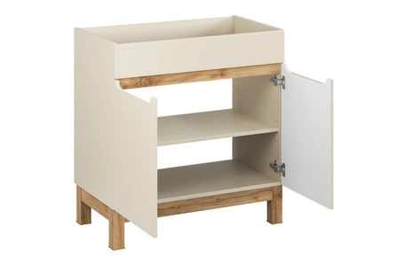 Szafka pod umywalkę Bali 80 cm beżowy / dąb wotan nowoczesna szafka do łazienki osadzona na stabilnych nogach oryginalny design