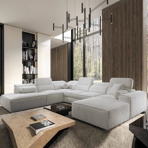 Narożnik z funkcją spania Viano X szary popiel prawostronny designerski narożnik do salonu w nowoczesnym stylu regulowane zagłówki