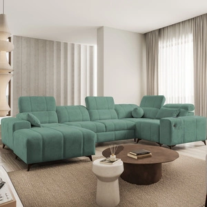 Narożnik z funkcją spania Penejos IV zielony lewostronny stylowy narożnik rozkładany z dwoma pojemnikami na pościel trwała tkanina