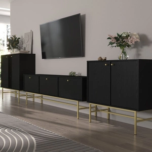 Meblościanka Kioto III czarny grafit stylowy design mebli do salonu eleganckie meble wsparte na stabilnym stelażu złote uchwyty