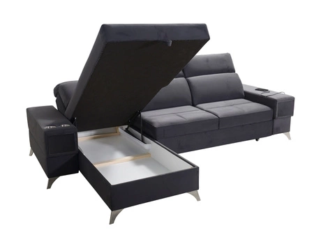 Narożnik z funkcją spania Elgin turkusowy / biały lewostronny narożnik z regulowanymi zagłówkami praktyczne szuflady w boczkach mebla