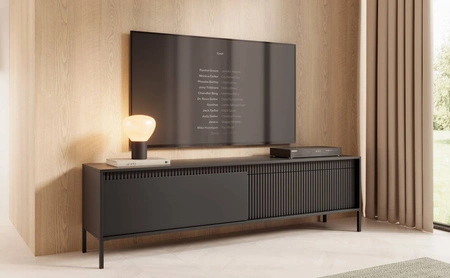 Szafka RTV Sesti 187 cm czarna oryginalny design szafka pod telewizor w stylu industrialnym idealna szafka do odważnych aranżacji