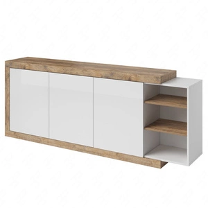 Komoda Sintra 220 cm dąb samdal / biały połysk funkcjonalna idealna do wnętrz w stylu nowoczesnym bezuchwytowy system push to open