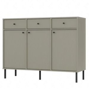 Komoda z szufladami Kioto II 125 cm eukaliptus minimalistyczna forma idealna komoda do sypialni lub salonu czarne uchwyty