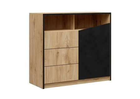 Komoda z szufladami Atson 100 cm dąb odwieczny / czarny prawa stylowy design komody ciekawy kształt frontu nadaje oryginalności