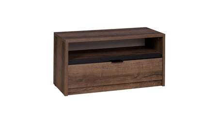 Szafka RTV Denver 90 cm dąb monastery / czarny połysk prosta konstrukcja szafka pod telewizor z szufladą minimalistyczny design