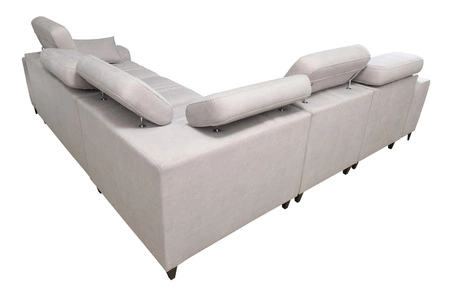 Narożnik z funkcją spania Castel III szary brąz lewostronny narożnik z dwoma pojemnikami na pościel regulowane zagłówki