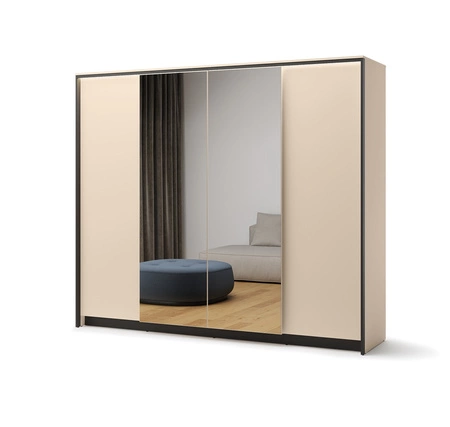 Szafa z lustrem Enna 250 cm beżowy / czarny elegancki design idealna szafa do sypialni lub garderoby klimatyczne oświetlenie LED