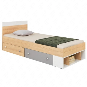 Łóżko z szufladami Pixel 90x200 cm dąb biszkoptowy / biały / szary nowoczesny design łóżka obrzeża wykończone specjalną okleiną ABS