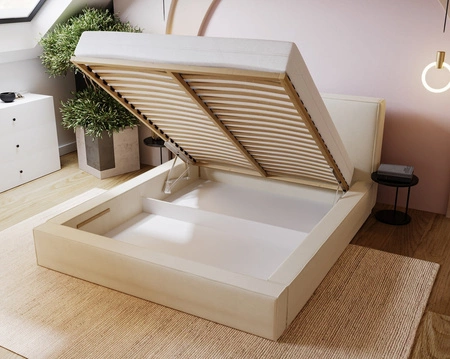 Łóżko tapicerowane Belli 140x200 czarne stylowe łóżko z pojemnikiem na pościel wygodny zagłówek zachwyca eleganckim designem