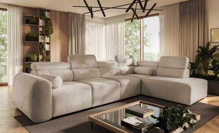Narożnik z funkcją spania Cantare XI beżowy prawostronny komfortowy narożnik o nowoczesnym designie pluszowa tkanina