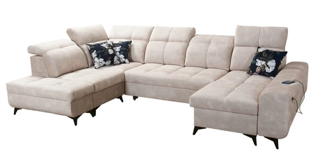 Narożnik z funkcją spania Buffalo VI beżowy prawostronny funkcjonalny i stylowy narożnik rozkładany z trzema pojemnikami na pościel