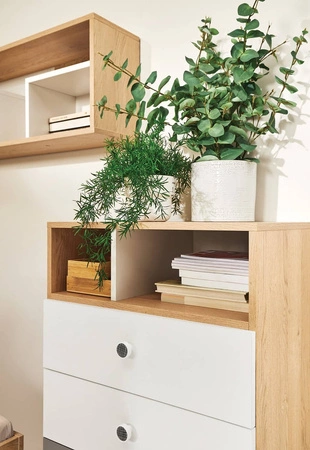 Półka Pixel 105 cm dąb biszkoptowy / biała nowoczesna i praktyczna funkcjonalny mebel do pokoju młodzieżowego lub biura