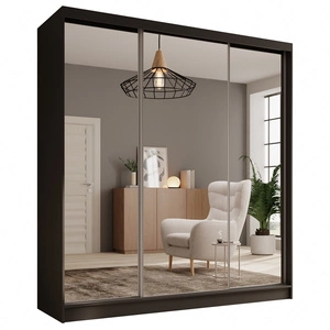 Szafa przesuwna z lustrem Tola 200 cm czarna połączenie nowoczesnego designu z praktycznością szafa z wewnętrznymi szufladami