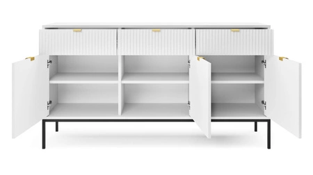 Komoda z szufladami Lovro 154 cm biała nowoczesny design zachwyci miłośników wyrazistych wnętrz