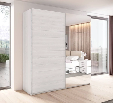 Szafa przesuwna Galaxy 221 cm abisko ash pojemna szafa z lustrem w nowoczesnej formie wyposażona w aluminiowe prowadnice drzwi