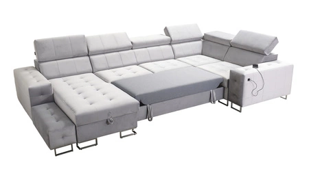 Narożnik z funkcją spania Hampton IV bordowy lewostronny funkcjonalny narożnik z dostawką która sprawdzi się jako podnóżek