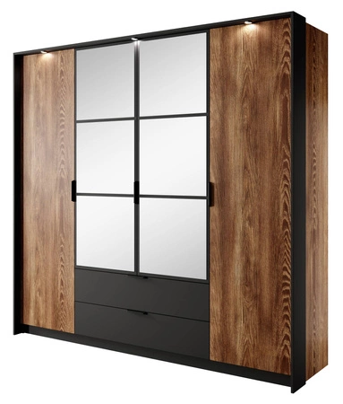 Szafa z lustrem Dover 223 cm kasztan / antracyt oryginalny design metalowe uchwyty idealna szafa do sypialni z szufladami