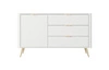 Komoda z szufladami Lante 138 cm biała elegancka komoda o zaokrąglonym kształcie wsparta na metalowej podstawie stylowe uchwyty