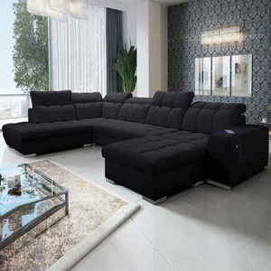 Narożnik z funkcją spania Luigi VI czarny prawostronny stylowy narożnik rozkładany z pojemnikami na pościel pokryty miękką tkaniną