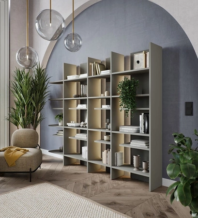 Regał Fitt 119 cm metalic ciemny / metalic jasny prawy designerski regał do biura lub salonu oryginalna konstrukcja z podświetleniem