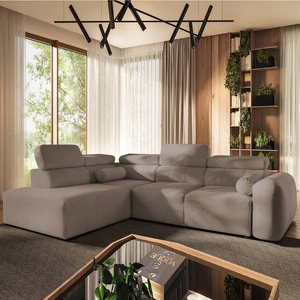 Narożnik z funkcją spania Cantare VII ciemny beż lewostronny narożnik z pojemnikiem na pościel wykonany z trwałej tkaniny typu plusz